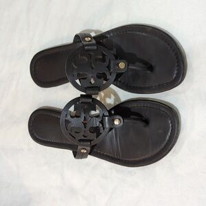 Tory Burch Miller Sandal Comfort Flat Slip On Logo Leather Women’s Size 8M